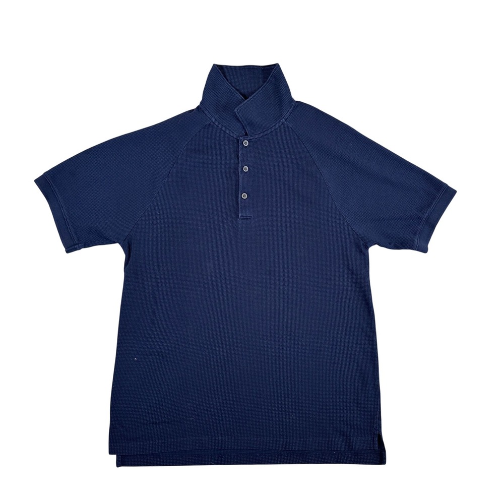 J.Crew Mens Waffle Knit Polo Shirt Navy Blue Shawl Collar Raglan L L5390
